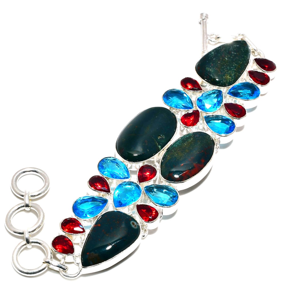 Natural Bloodstone Handcrafted Silver Custom Made Bracelet 110$